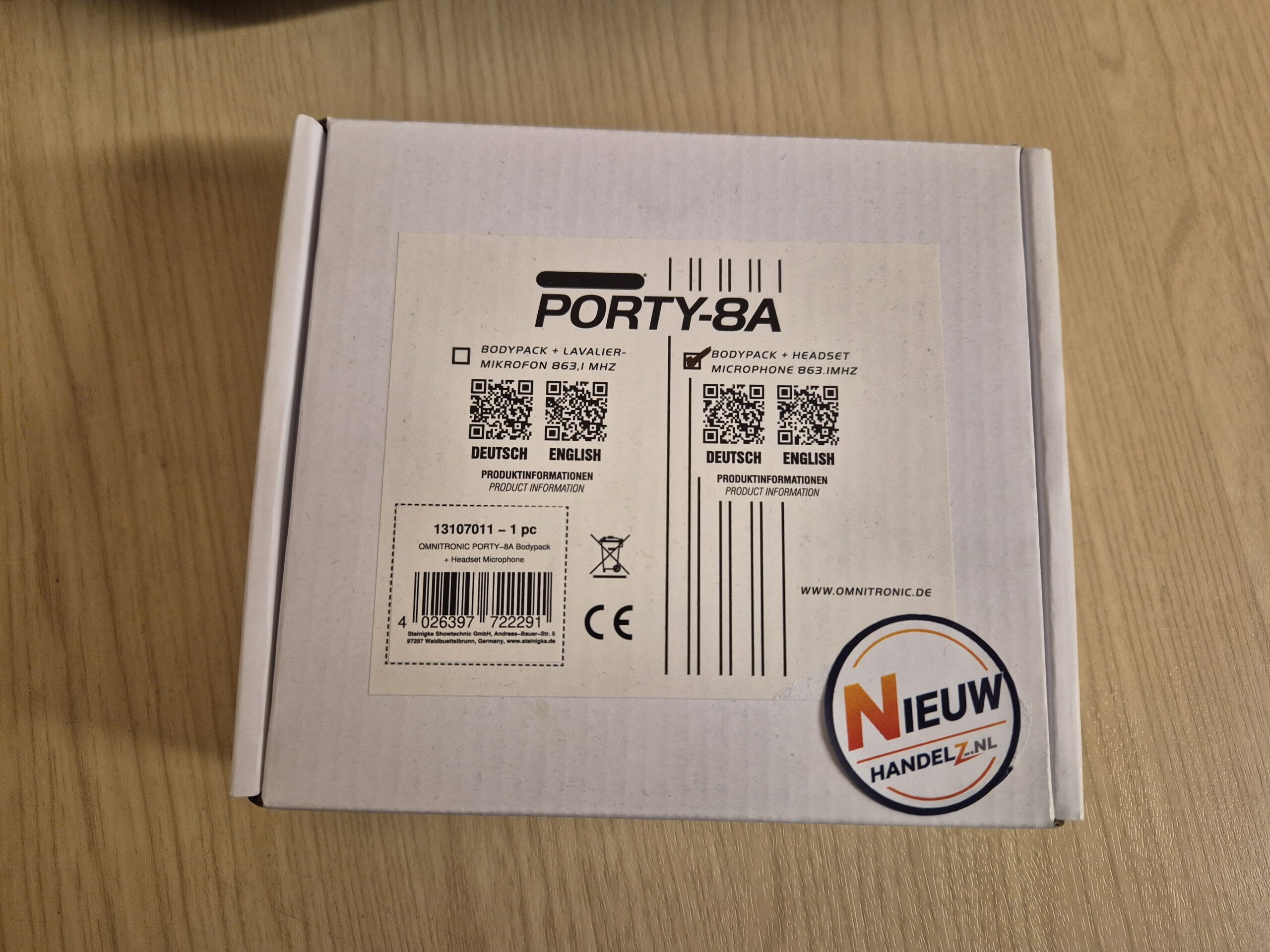 OMNITRONIC PORTY-8A Bodypack-zender + headsetmicrofoon 863,1 MHz (b-stock) - Afbeelding 3